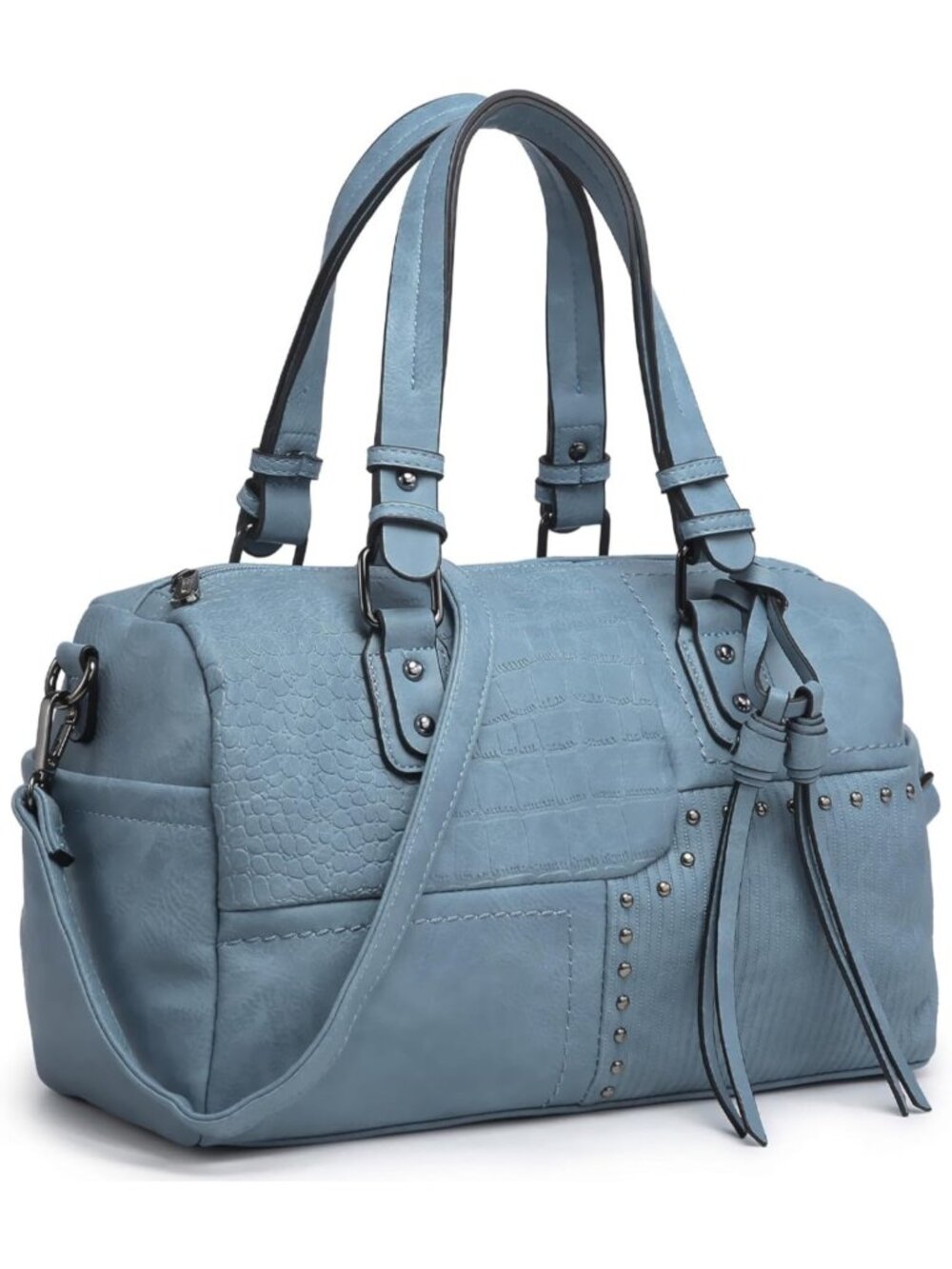 Women's Light Blue Leather Zipper Top Handle Totes Satchel Hobo Handbags